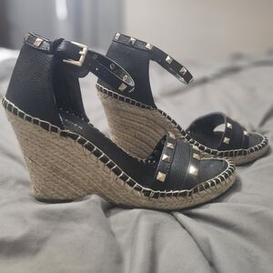 Marc Fisher Black and Tan Studded Wedges